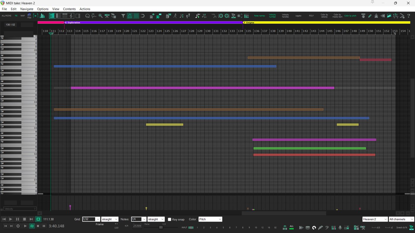 MIDI score of all four tracks