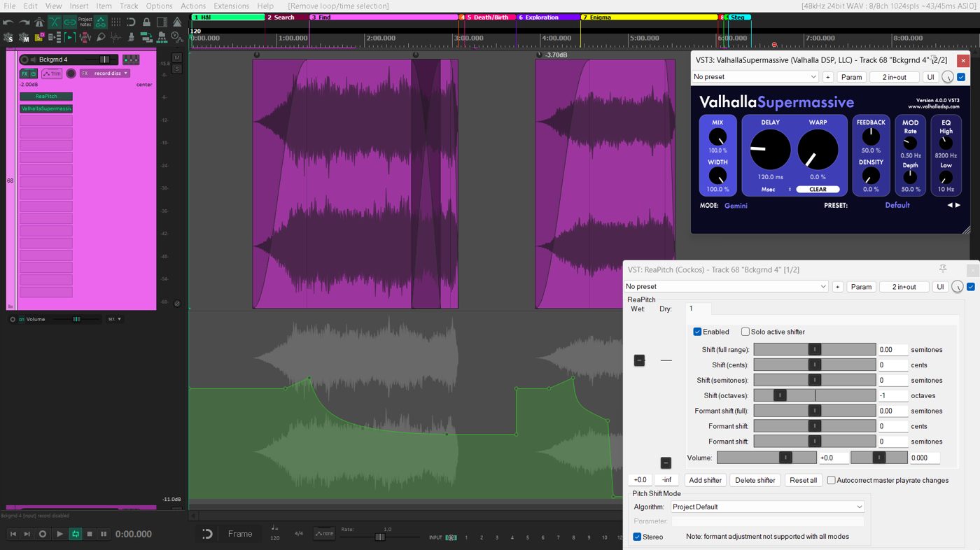 The green lane shows the volume automation